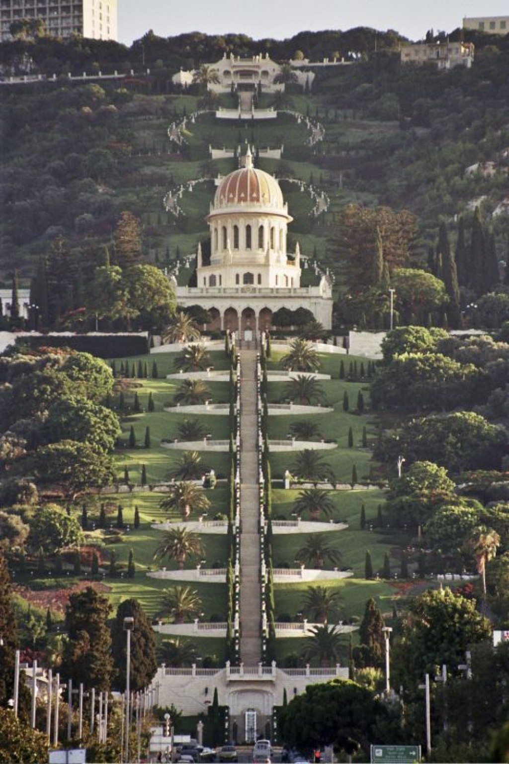 Bahai Gardens, as seen from Ben Gurion Avenue.